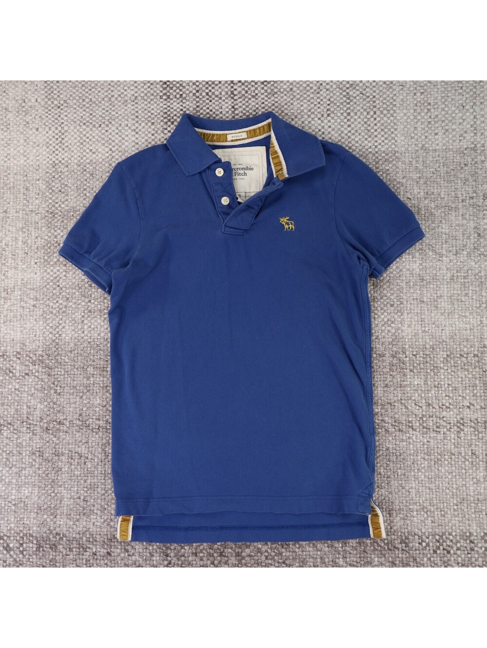 Abercrombie & Fitch Muscle Fit Blue Polo Shirt Small Yellow Moose